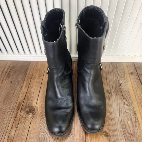 Harley-Davidson - Women’s Leather w/ Metal Buckle Black Heeled Boots - Size 8.5 - Picture 9 of 10